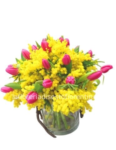 Bouquet mimosa e tulipani